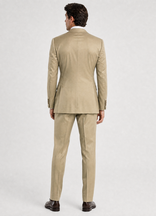 Ralph Lauren Purple Label Solid Tan Peak Lapel Slim Fit 3-Piece Silk Suit - 40R