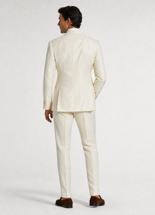 Ralph Lauren Purple Label Solid Ivory Notch Lapel Slim Fit 2-Button Silk Suit - 38R
