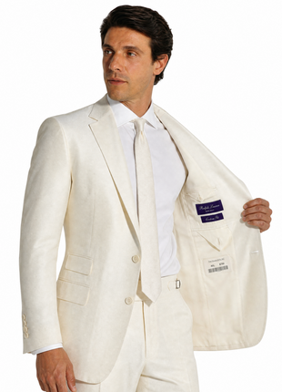 Ralph Lauren Purple Label Solid Ivory Notch Lapel Slim Fit 2-Button Silk Suit - 38R