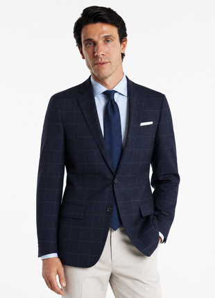 Men's Calvin Klein Navy Blue Windowpane Slim Fit Wool Blazer Sportcoat