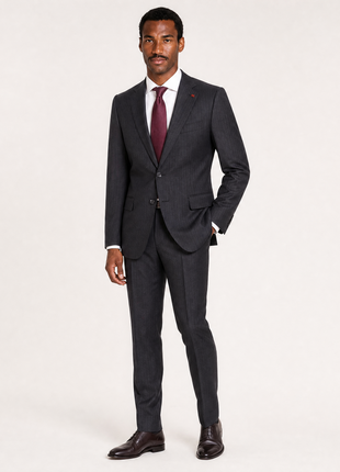 Isaia Mens Drop 8 Charcoal Pinstripe Wool Slim Fit 2-Button Suit - 38R