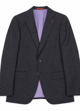 Isaia Mens Drop 8 Charcoal Pinstripe Wool Slim Fit 2-Button Suit - 38R