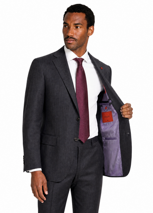 Isaia Mens Drop 8 Charcoal Pinstripe Wool Slim Fit 2-Button Suit - 38R