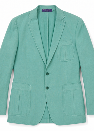 Ralph Lauren Purple Label Aquamarine Green Safari Notch Lapel Slim Fit 2-Button Silk Linen Suit - 38L
