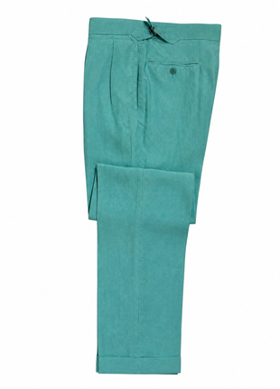 Ralph Lauren Purple Label Aquamarine Green Safari Notch Lapel Slim Fit 2-Button Silk Linen Suit - 38L