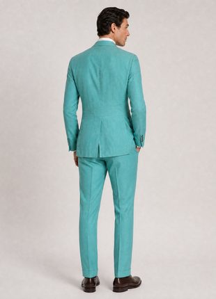 Ralph Lauren Purple Label Aquamarine Green Safari Notch Lapel Slim Fit 2-Button Silk Linen Suit - 38L