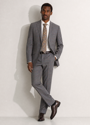 Corneliani Mens Gray Glen Plaid Notch Lapels Classic Fit 2-Button Wool Suit - 40R