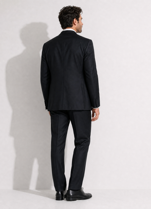 Luigi Bianchi Mantova Solid Black Satin Notch Lapel Classic Fit 2-Button Tuxedo - 48R