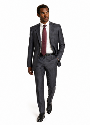 Luigi Bianchi Mantova Mens Charcoal Stripe Notch Lapel Classic Fit 2-Button Wool Suit - 40L