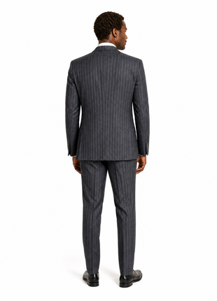 Luigi Bianchi Mantova Mens Charcoal Stripe Notch Lapel Classic Fit 2-Button Wool Suit - 40L