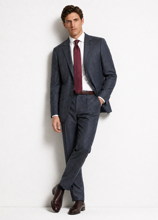 Luciano Bardelli Mens Charcoal Windowpane Notch Lapel Classic Fit 2-Button Wool Cashmere Suit - 50L