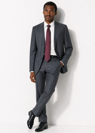 Luciano Bardelli Mens Charcoal Textured Notch Lapel Classic Fit 2-Button Wool Cashmere Suit - 42L