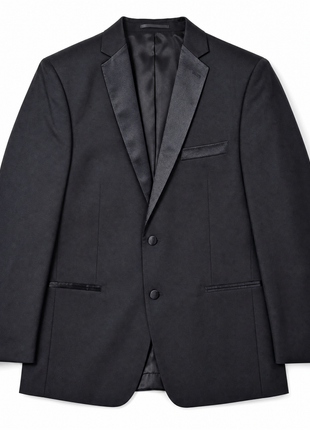 Luciano Bardelli Solid Black Satin Notch Lapel Classic Fit 2-Button Australian Wool Tuxedo - 44R