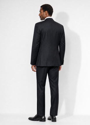 Luciano Bardelli Solid Black Satin Notch Lapel Classic Fit 2-Button Australian Wool Tuxedo - 44R