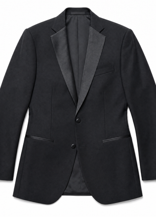 Bresciani Solid Black Satin Notch Lapel Classic Fit 2-Button Wool Tuxedo - 42S
