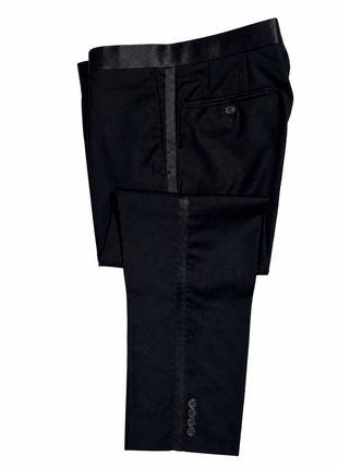 Bresciani Solid Black Satin Notch Lapel Classic Fit 2-Button Wool Tuxedo - 42S