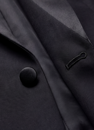 Bresciani Solid Black Satin Notch Lapel Classic Fit 2-Button Wool Tuxedo - 42S