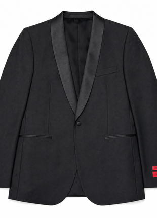 Bresciani Solid Black Satin Shawl Lapel Classic Fit 2-Button Wool Tuxedo - 44S