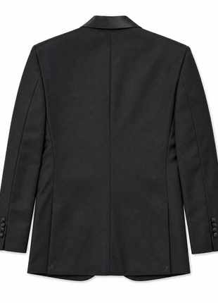 Bresciani Solid Black Satin Shawl Lapel Classic Fit 2-Button Wool Tuxedo - 44S