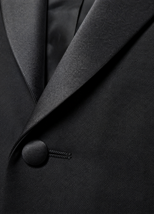Bresciani Solid Black Satin Shawl Lapel Classic Fit 2-Button Wool Tuxedo - 44S