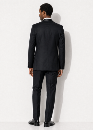 Bresciani Solid Black Satin Shawl Lapel Classic Fit 2-Button Wool Tuxedo - 44S