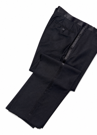 Bresciani Solid Black Satin Shawl Lapel Classic Fit 2-Button Wool Tuxedo - 44S