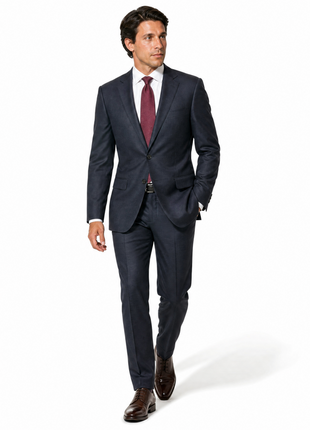Bresciani Charcoal Textured Notch Lapel Classic Fit 2-Button Wool Suit - 42L