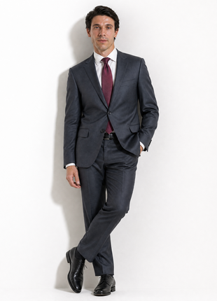 Bresciani Charcoal Textured Notch Lapel Classic Fit 2-Button Wool Suit - 42L