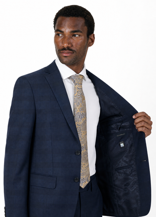 Roberto Cavalli Class Navy Blue Windowpane Wool Blend Classic Fit 2-Button Suit 42R