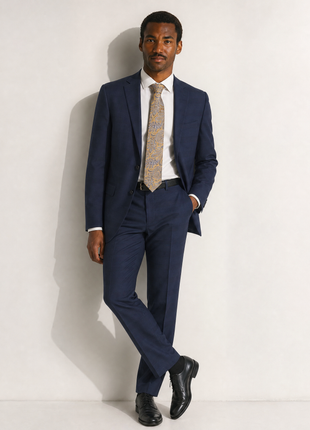 Roberto Cavalli Class Navy Blue Windowpane Wool Blend Classic Fit 2-Button Suit 42R