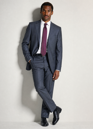 Napoli Dark Gray Textured Notch Lapel Classic Fit 2-Button Wool Suit - 40L