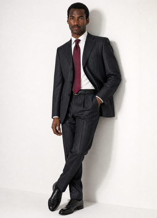 Cesare Attolini Black Pinstripe Peak Lapel Classic Fit 3-Button Wool Cashmere Suit - 42R