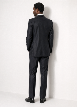 Cesare Attolini Black Pinstripe Peak Lapel Classic Fit 3-Button Wool Cashmere Suit - 44R