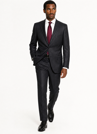 Cesare Attolini Black Pinstripe Peak Lapel Classic Fit 3-Button Wool Cashmere Suit - 46R