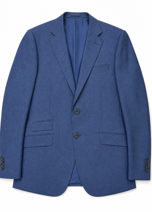 Napoli Blue Textured Notch Lapel Slim Fit 2-Button Wool Suit - 40L