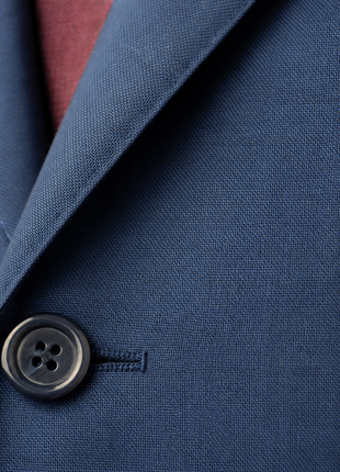 Napoli Blue Textured Notch Lapel Slim Fit 2-Button Wool Suit - 40L