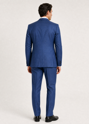 Napoli Blue Textured Notch Lapel Slim Fit 2-Button Wool Suit - 40L