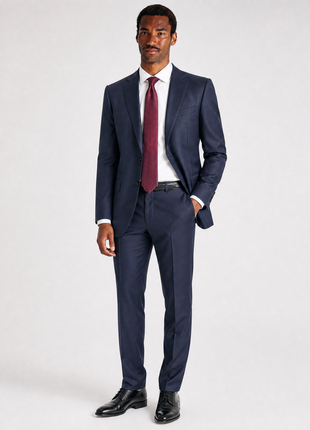 Napoli Solid Navy Blue Notch Lapel Classic Fit 2-Button Wool Suit - 40L