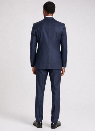 Napoli Solid Navy Blue Notch Lapel Classic Fit 2-Button Wool Suit - 40L