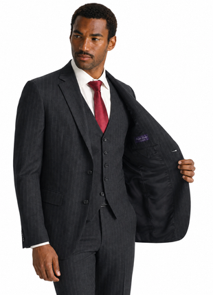 Ralph Lauren Purple Label Charcoal Gray Pinstripe 100% Wool Classic Fit 3-Piece Suit 40L