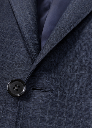 Napoli Navy Blue Tonal Check Notch Lapel Classic Fit 2-Button Wool Suit - 40L