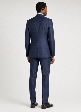 Napoli Navy Blue Tonal Check Notch Lapel Classic Fit 2-Button Wool Suit - 40L