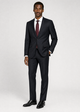 Napoli Solid Black Notch Lapel Slim Fit 2-Button Wool Cashmere Suit - 40R