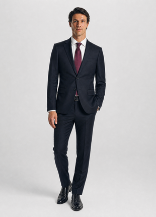 Napoli Solid Black Notch Lapel Slim Fit 2-Button Wool Cashmere Suit - 44R