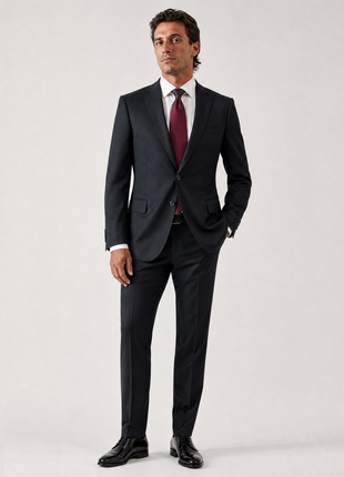 Napoli Solid Black Notch Lapel Classic Fit 2-Button Wool Cashmere Suit - 42R