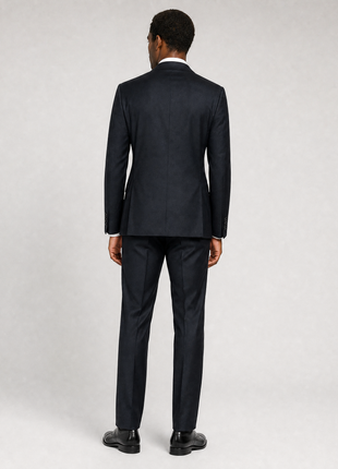 Napoli Solid Black Notch Lapel Slim Fit 2-Button Wool Cashmere Suit - 40R