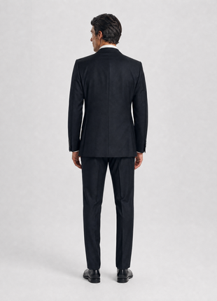 Napoli Solid Black Notch Lapel Slim Fit 2-Button Wool Cashmere Suit - 44R
