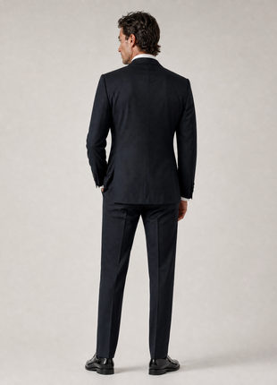 Napoli Solid Black Notch Lapel Classic Fit 2-Button Wool Cashmere Suit - 42R