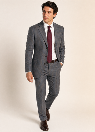 Brunello Cucinelli Gray Stripe Notch Lapel Slim Fit 3-Button Wool Linen Silk Suit - 40R