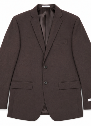 Calvin Klein Solid Brown Notch Lapel Slim Fit 2-Button Wool Suit